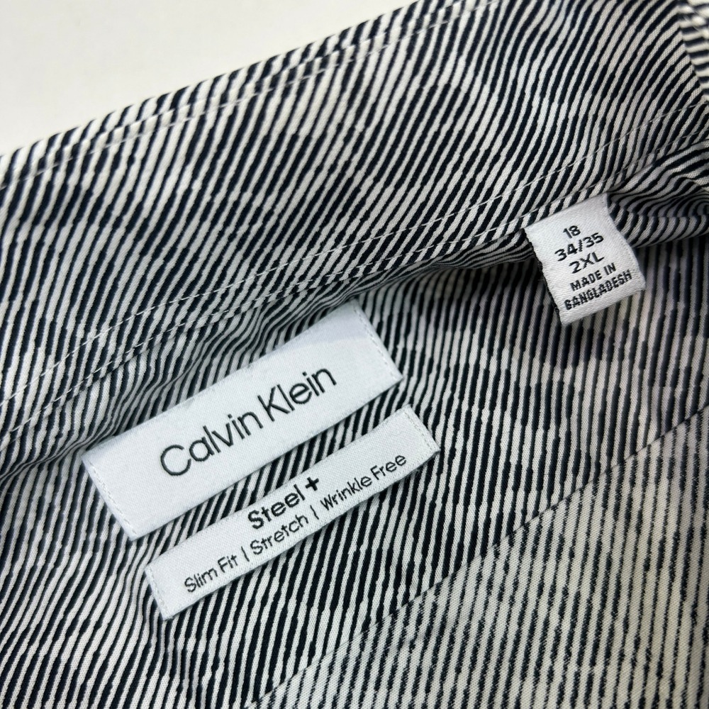 Calvin Klein Steel+ Mens 2XL Slim Fit Stretch Wrinkle Free Grey Abstract Shirt - Picture 2 of 7